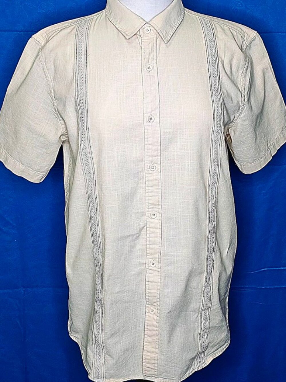 JEKAOYI Cotton Linen Button-Up Shirt Tan Short Sleeve M Men's Casual